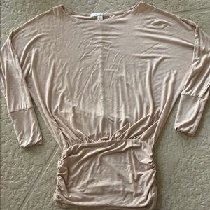 Boston Proper Cream Tan Ruched Relaxed Mini Dress or top